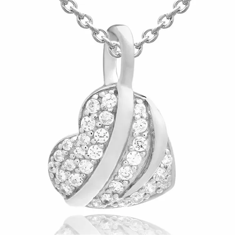 Herz set mit ohrringe und halskette in silber weißem zirkon