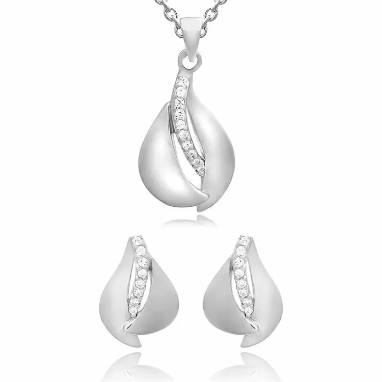  Set mit Ohrringe und Halskette in Silber weißem Zirkon