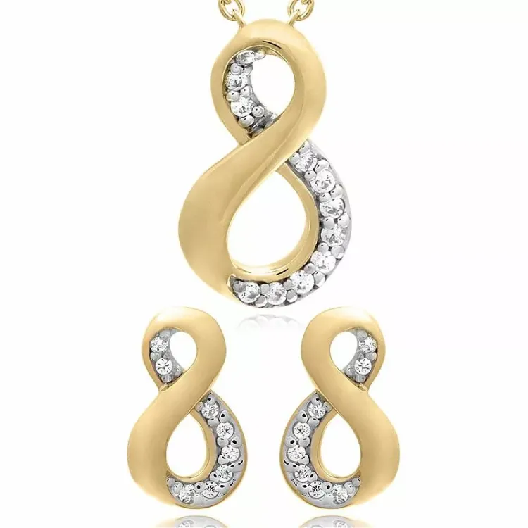Infinity set mit ohrringe und halskette in vergoldetem sterlingsilber weißem zirkon