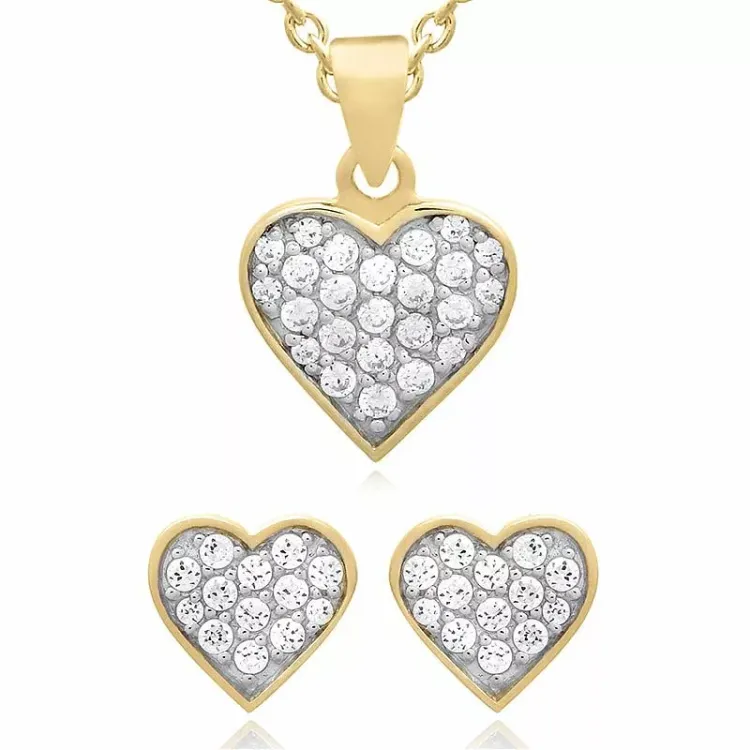 Herz set mit ohrringe und halskette in vergoldetem sterlingsilber weißem zirkon