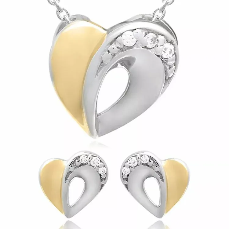 Herz set mit ohrringe und halskette in vergoldetem sterlingsilber weißem zirkon