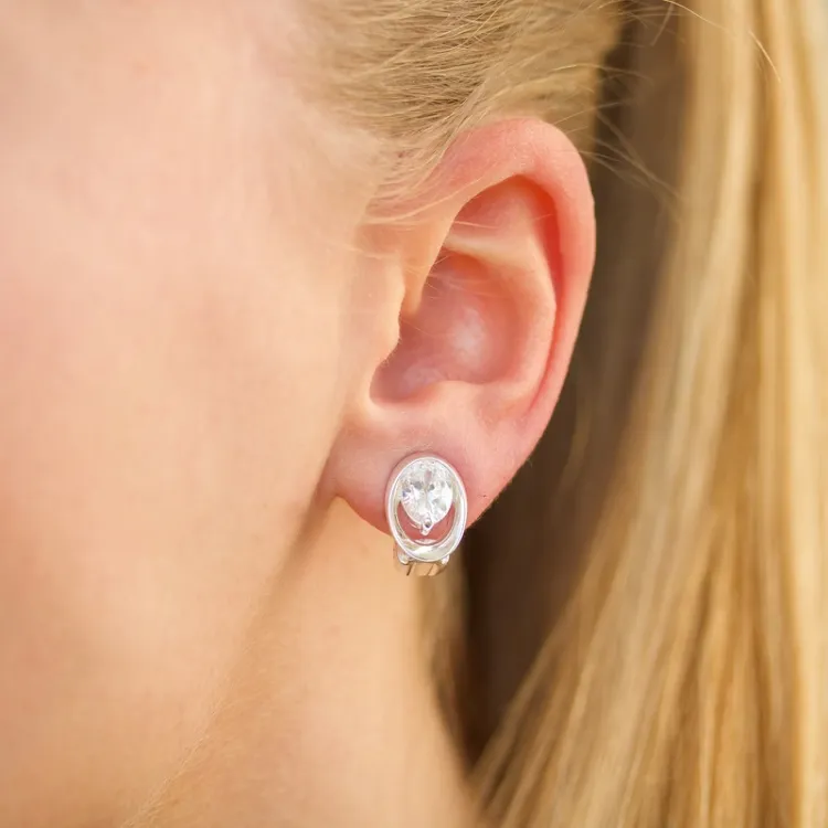 ovalen Zirkon Ohrclips in Silber
