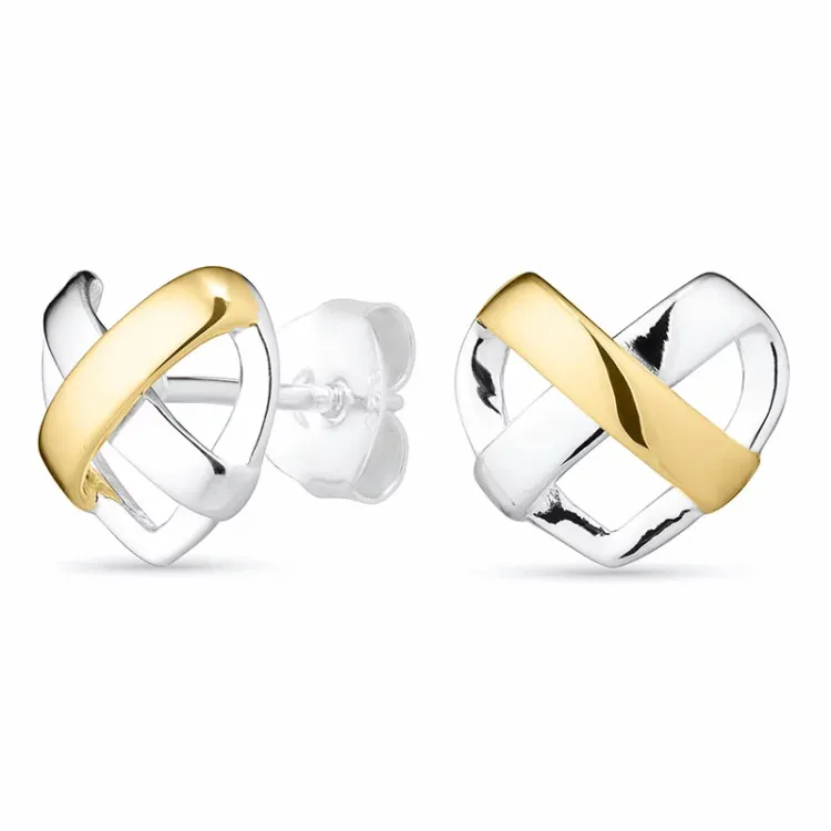 Herz Ohrstecker in Silber mit 8 karat Gold