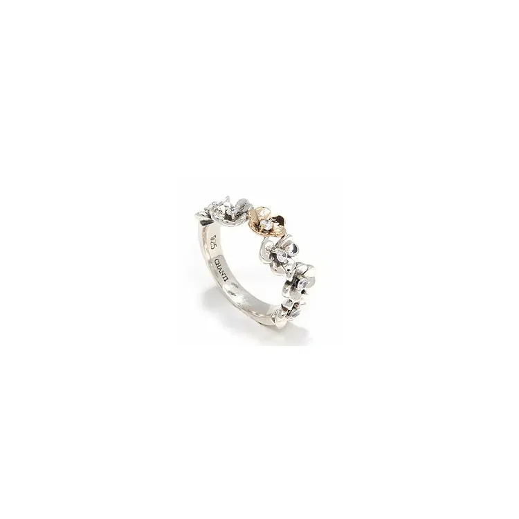 Blumen Ring aus oxidiertem Sterlingsilber mit 8 Karat Gold