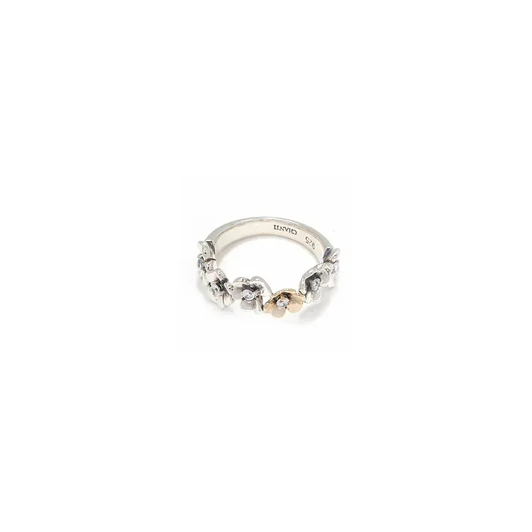 Blumen Ring aus oxidiertem Sterlingsilber mit 8 Karat Gold
