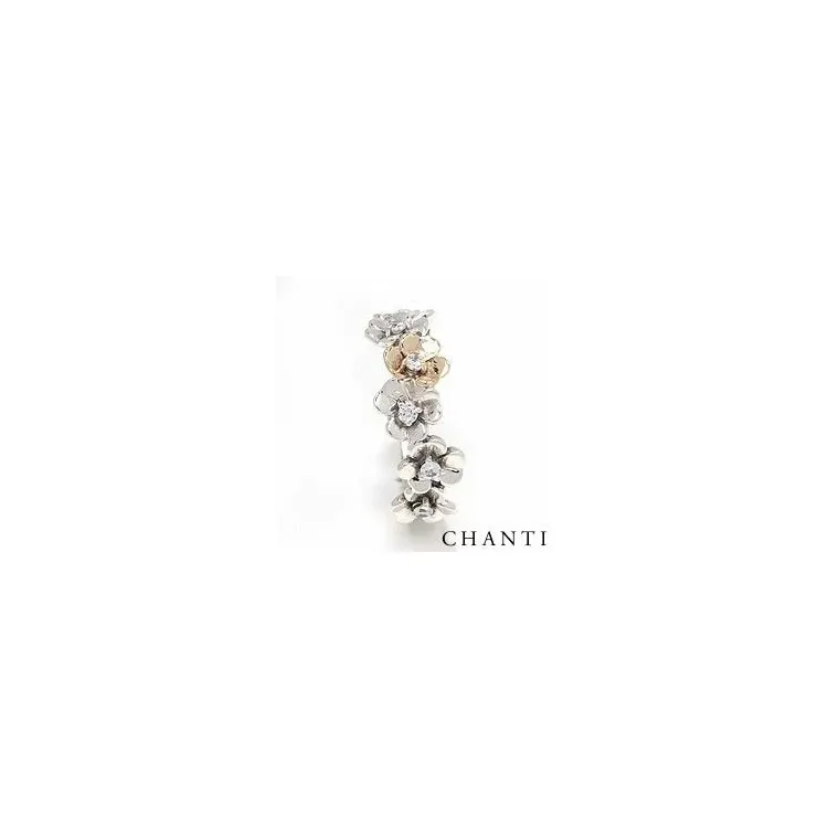 Blumen Ring aus oxidiertem Sterlingsilber mit 8 Karat Gold