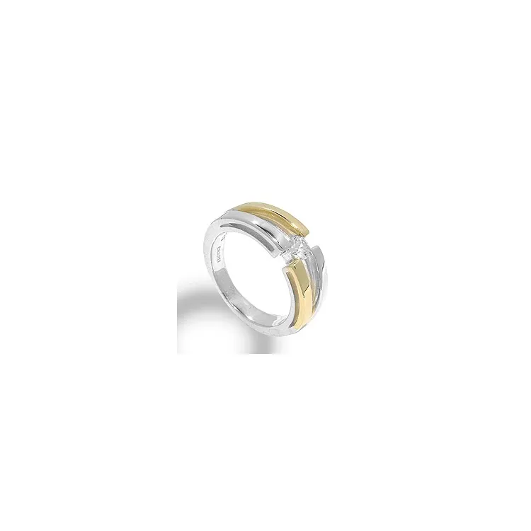 Breit weißem Zirkon Ring aus Silber mit 8 Karat Gold