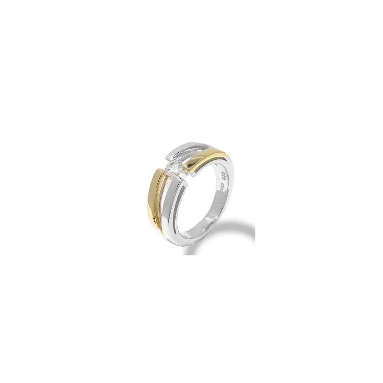 Breit weißem Zirkon Ring aus Silber mit 8 Karat Gold