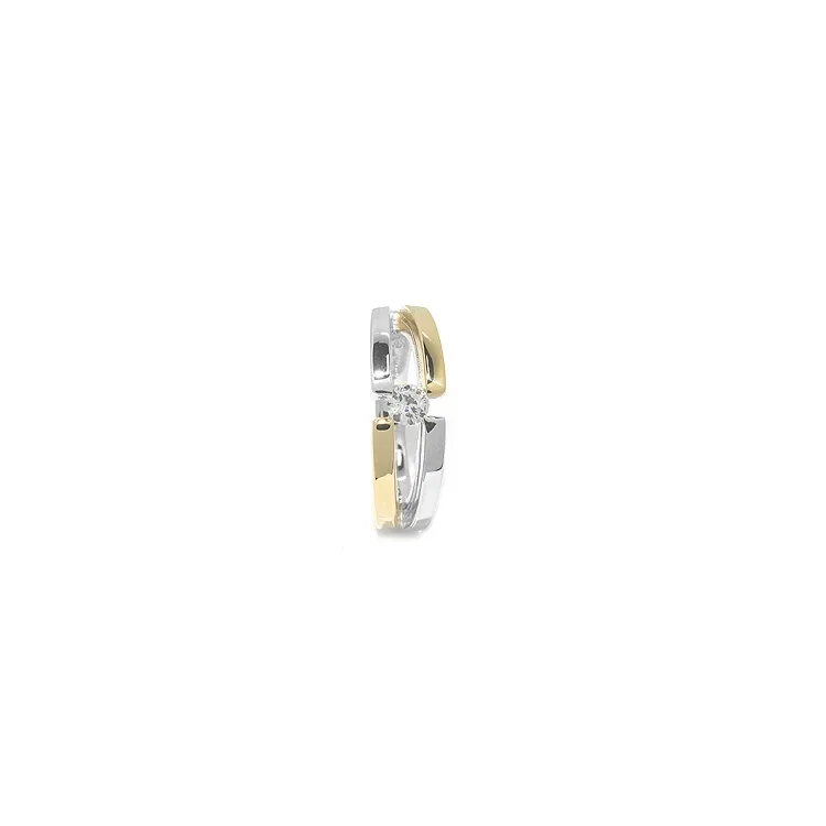 Breit weißem Zirkon Ring aus Silber mit 8 Karat Gold