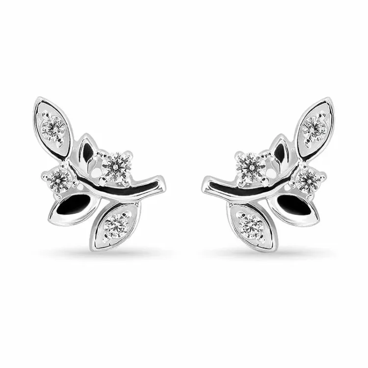 Blatt Zirkon Ohrstecker in Silber