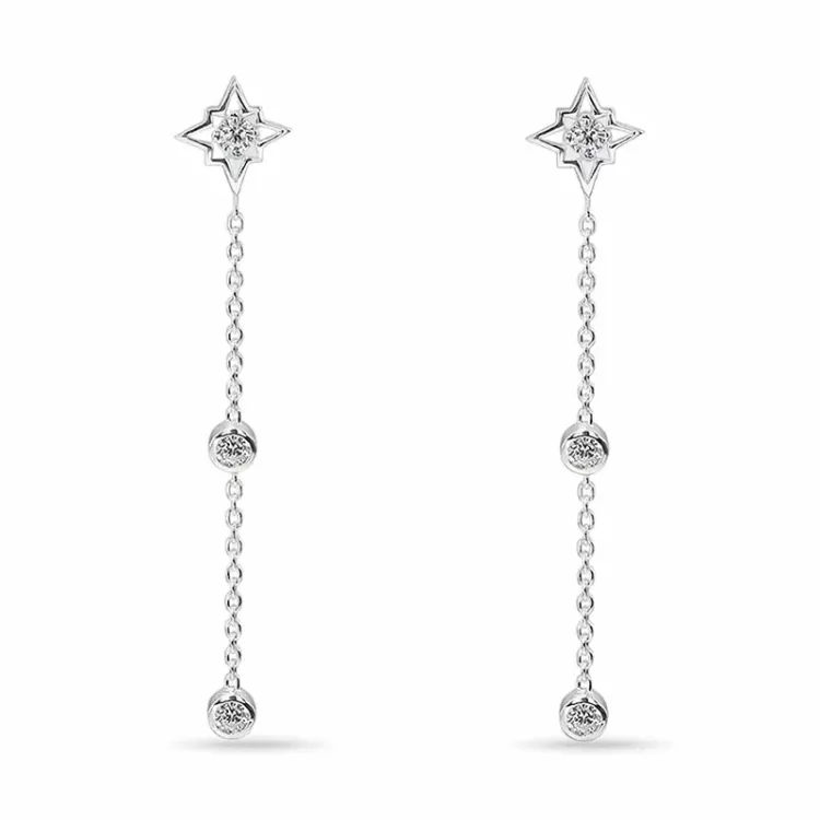 lange Stern ketten ohrringe in Silber