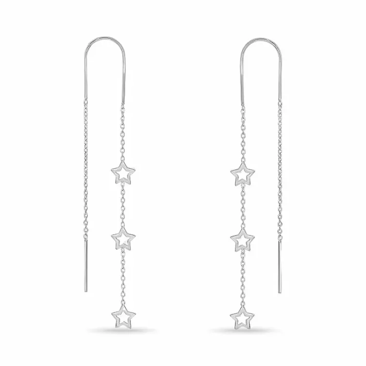 lange Stern ketten ohrringe in Silber
