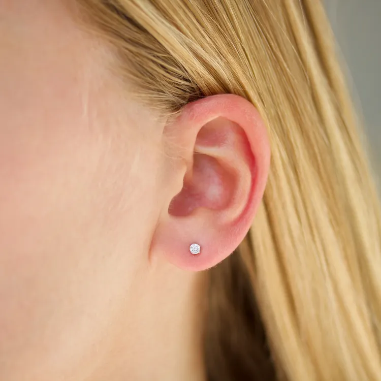 3 mm Zirkon Solitärohrstecker in Silber