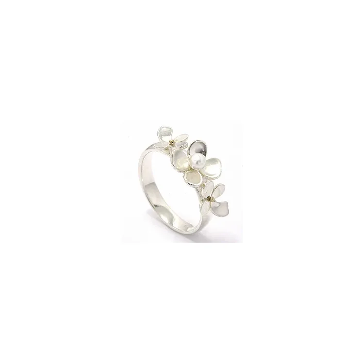 Blumen Perle Ring aus Silber