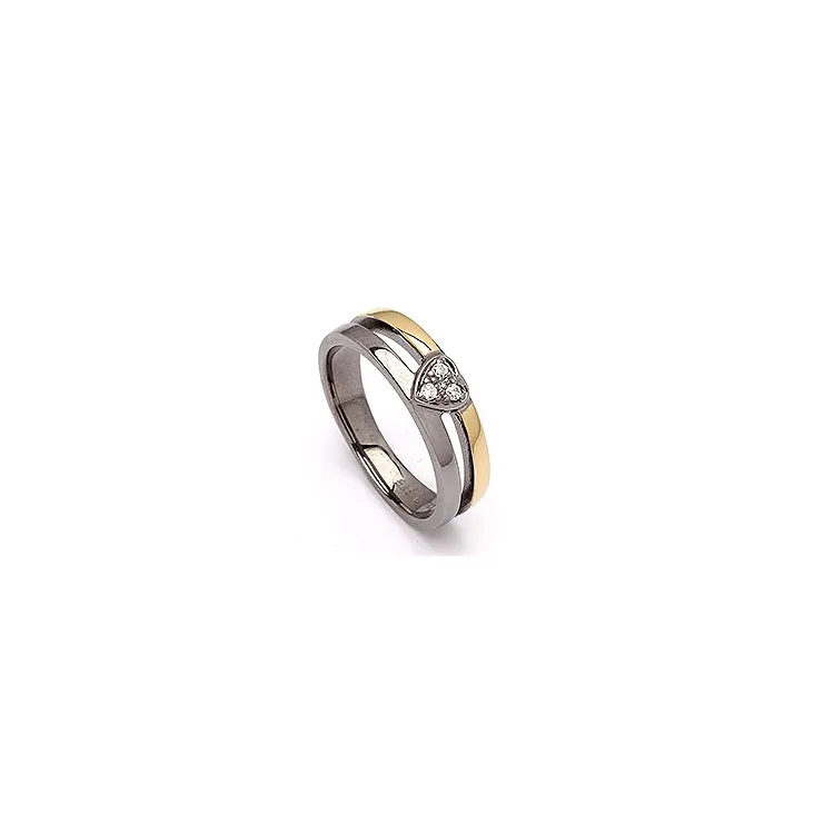 Herz weißem Zirkon Ring aus schwarzes rhodiniertes Silber mit vergoldetem Sterlingsilber