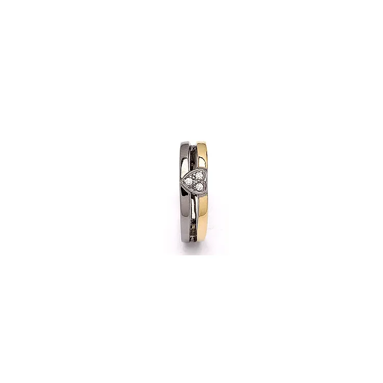 Herz weißem Zirkon Ring aus schwarzes rhodiniertes Silber mit vergoldetem Sterlingsilber