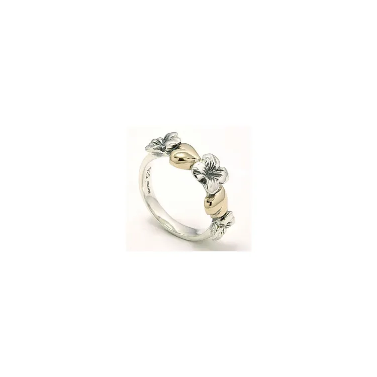 Blumen Ring aus oxidiertem Silber mit 8 Karat Gold