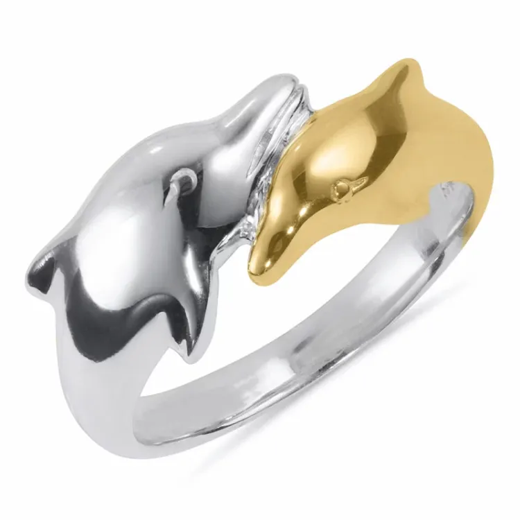 Kollektionsmuster Delfin Ring aus Silber mit 8 Karat Gold