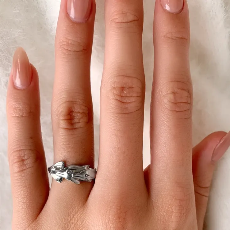 Delfin Ring aus oxidiertem Sterlingsilber