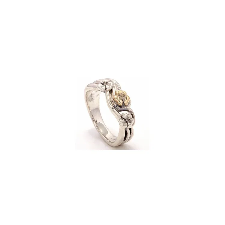 Blumen Ring aus oxidiertem Sterlingsilber mit 8 Karat Gold