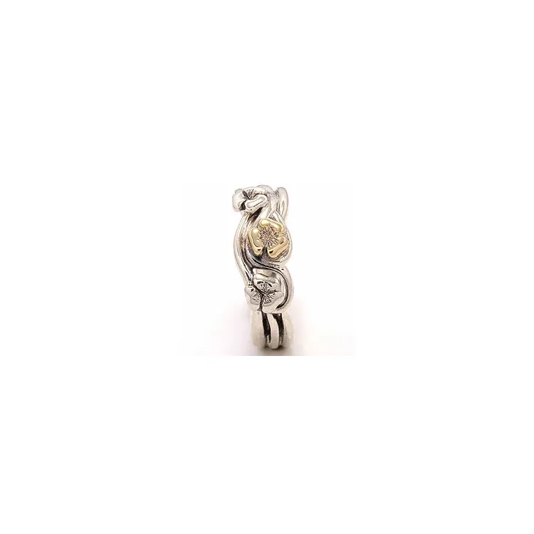 Blumen Ring aus oxidiertem Sterlingsilber mit 8 Karat Gold