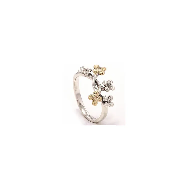 Blumen Ring aus oxidiertem Sterlingsilber mit 8 Karat Gold