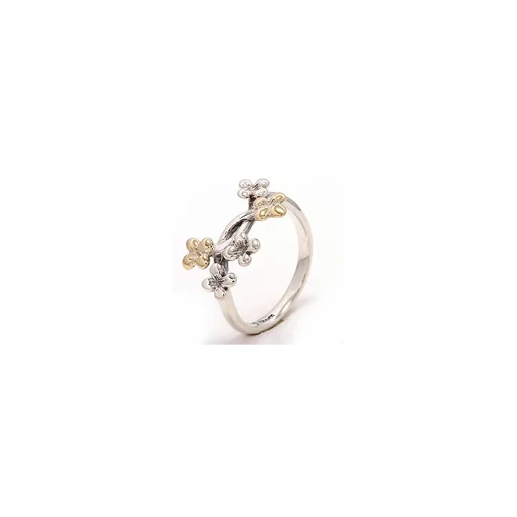 Blumen Ring aus oxidiertem Sterlingsilber mit 8 Karat Gold