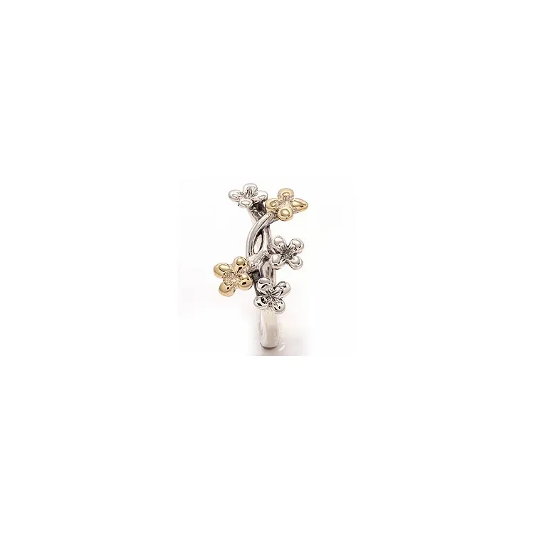 Blumen Ring aus oxidiertem Sterlingsilber mit 8 Karat Gold