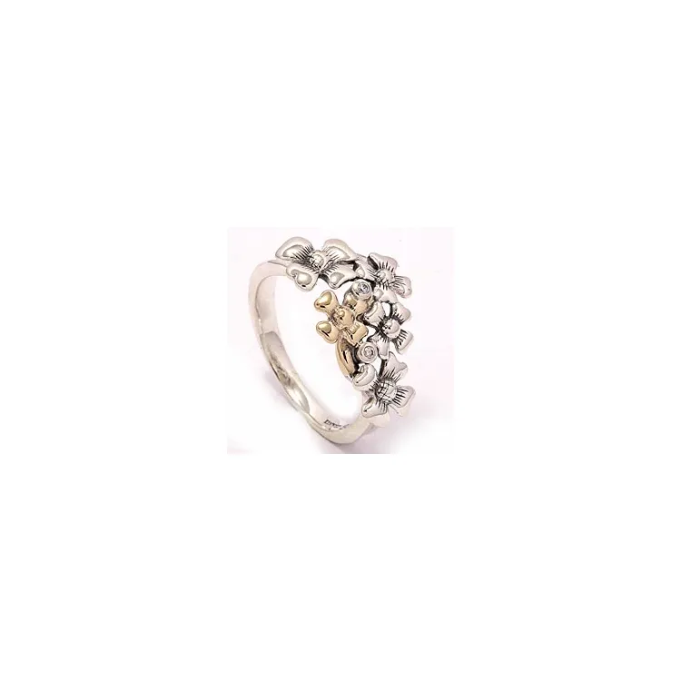 Blumen Ring aus oxidiertem Sterlingsilber mit 8 Karat Gold