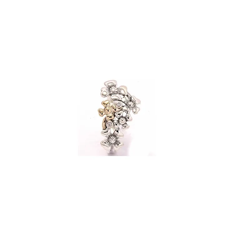 Blumen Ring aus oxidiertem Sterlingsilber mit 8 Karat Gold