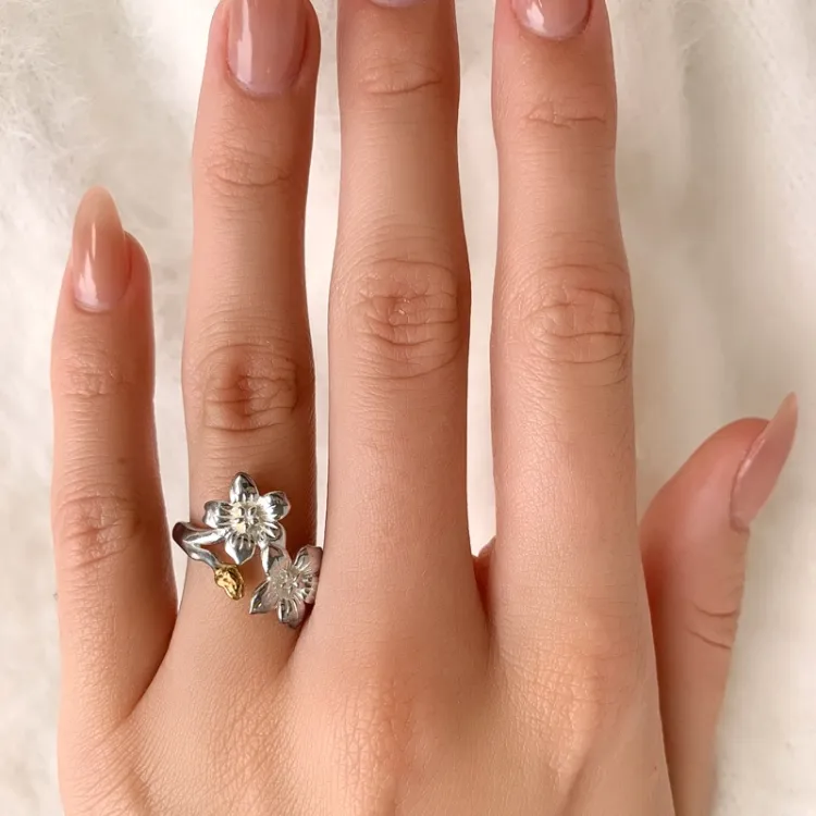 Blumen Ring aus Silber mit vergoldetem Sterlingsilber