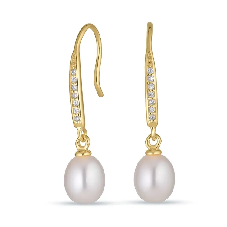 7,5-8 mm Perle Ohrringe in vergoldetem Silber