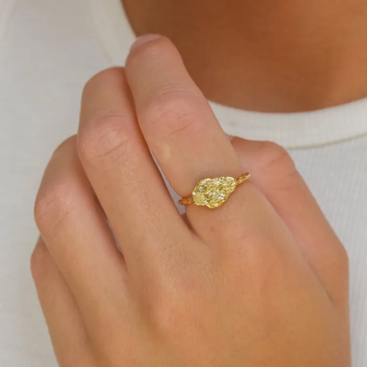 Zirkon Ring aus vergoldetem Sterlingsilber - Lumé Etched