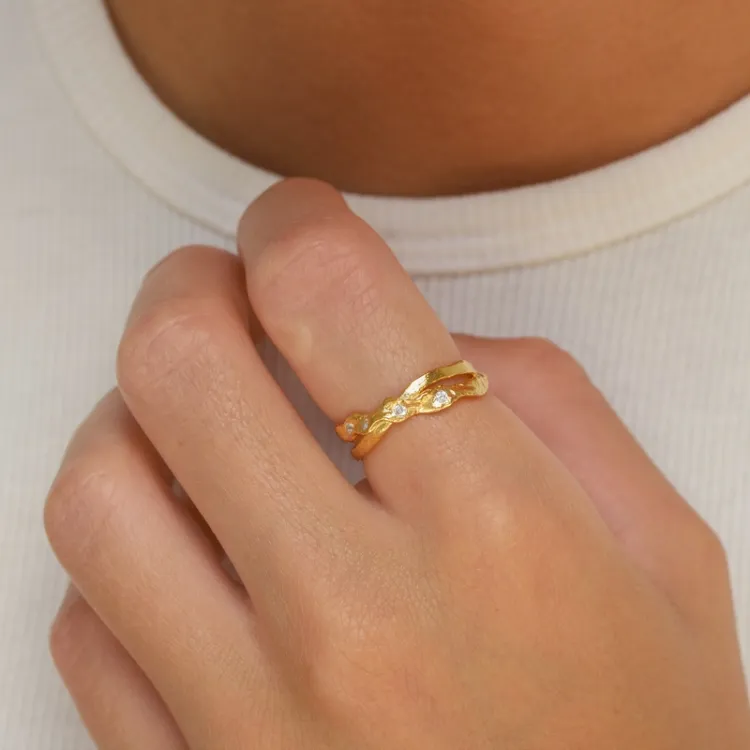 Zirkon Ring aus vergoldetem Sterlingsilber - Lumé Etched