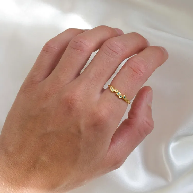 blauem Zirkon Ring aus vergoldetem Sterlingsilber - Bubbly Twist