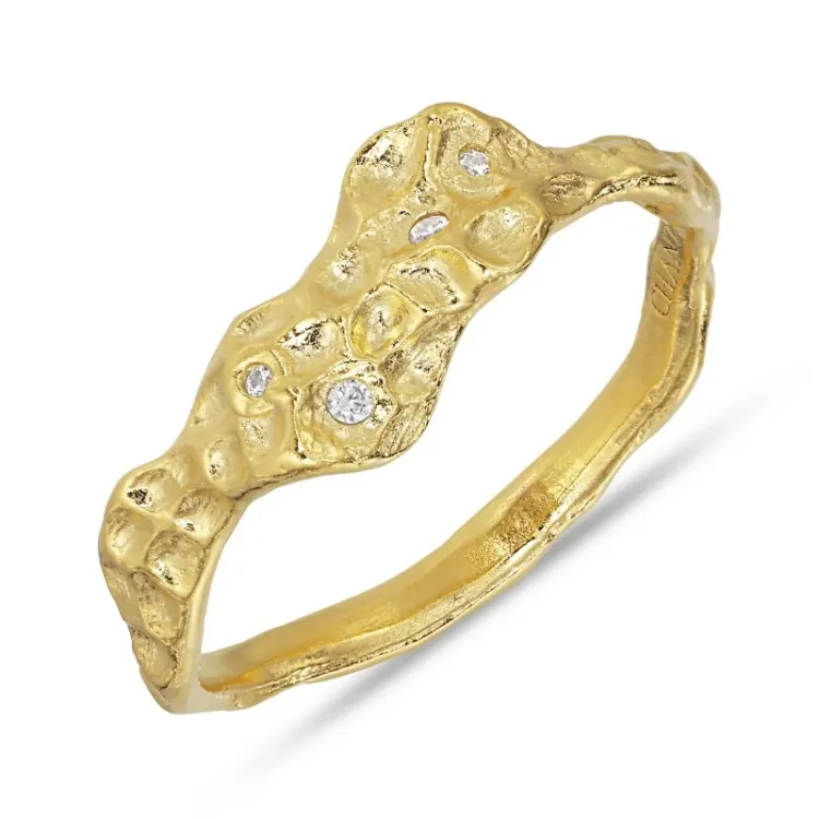 weißem Zirkon Ring aus vergoldetem Sterlingsilber - Lumé Etched