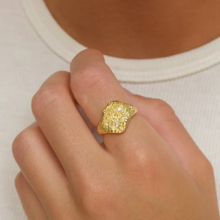 Zirkon Ring aus vergoldetem Sterlingsilber - Lumé Etched