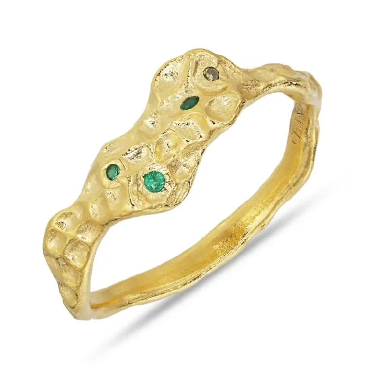 grünem Zirkon Ring aus vergoldetem Sterlingsilber - Lumé Etched