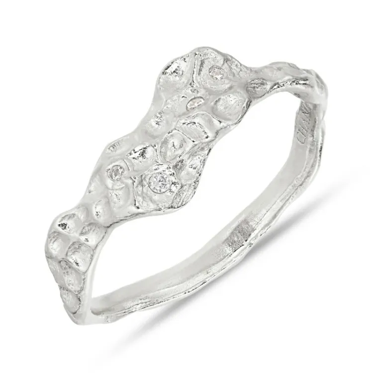 weißem Zirkon Ring aus Silber - Lumé Etched