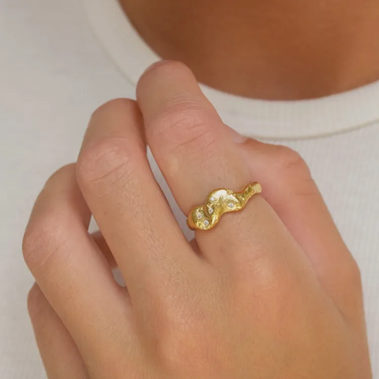 Zirkon Ring aus vergoldetem Sterlingsilber - Lumé Etched