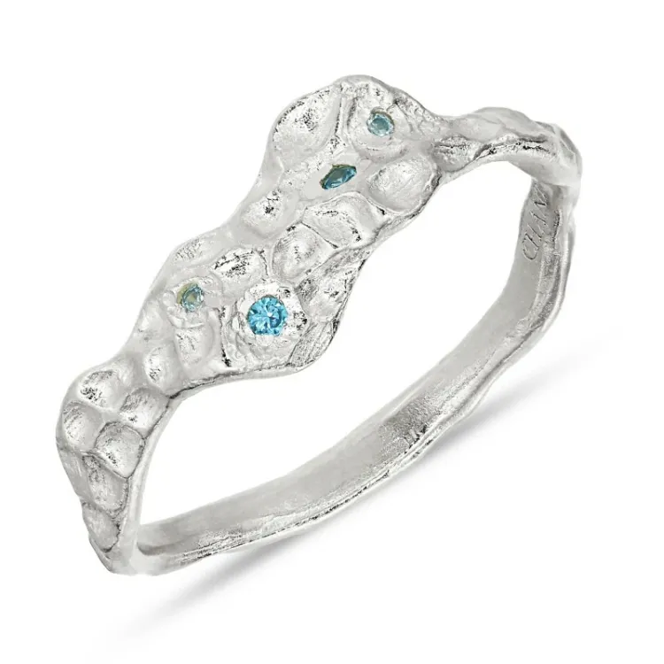 blauem Zirkon Ring aus Silber - Lumé Etched
