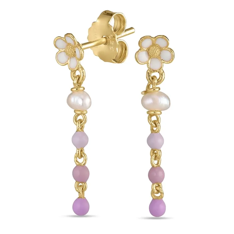 Blumen violettem Ohrringe in vergoldetem Silber