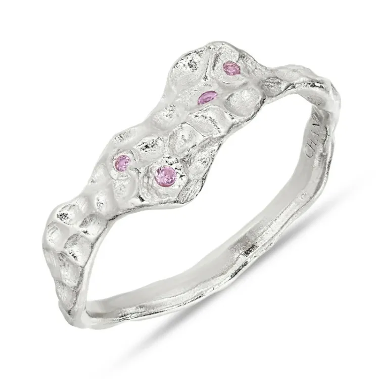 pink Zirkon Ring aus Silber - Lumé Etched