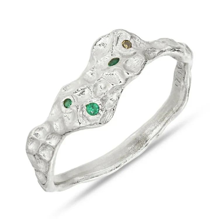grünem Zirkon Ring aus Silber - Lumé Etched