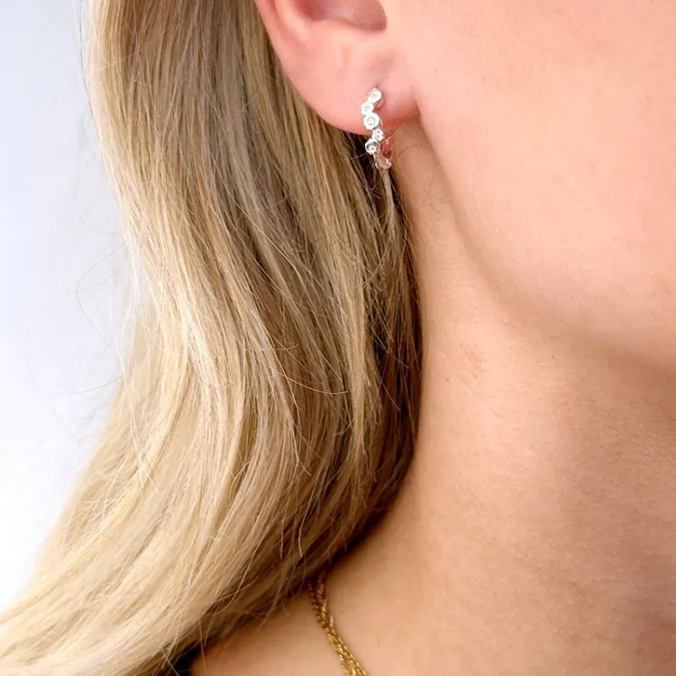 12 mm weißen Zirkon Kreole in Silber - Bubbly Sparkle