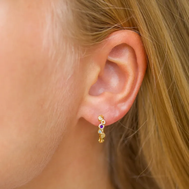 12 mm mehrfarbigen Zirkon Kreole in vergoldetem Silber - Bubbly Twist