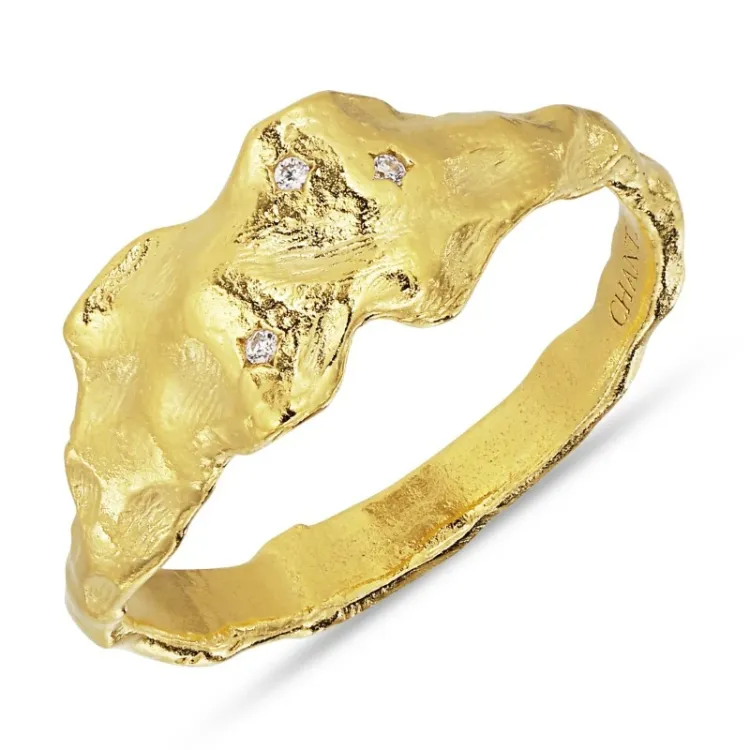 breit Zirkon Ring aus vergoldetem Sterlingsilber - Lumé Etched