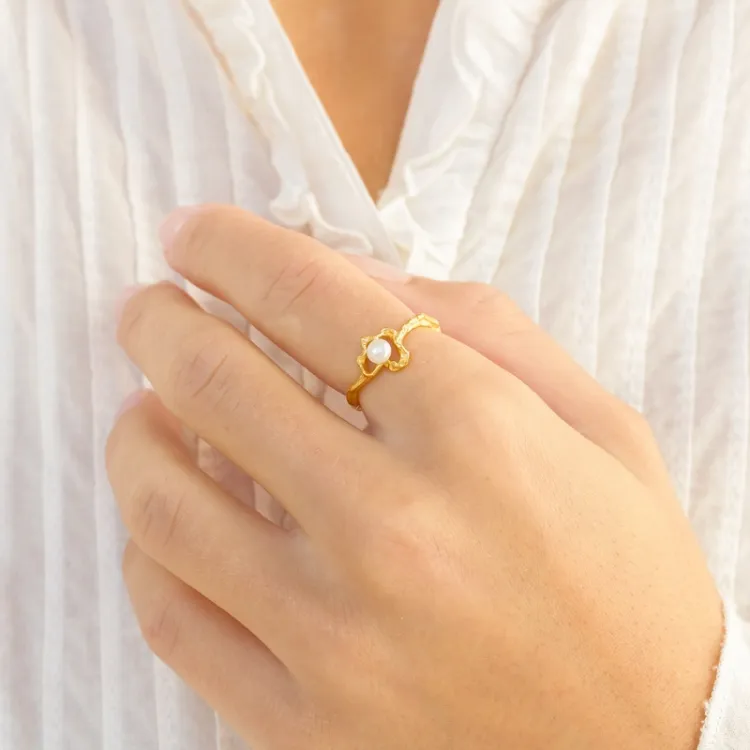 Perle Ring aus vergoldetes Messing - Eliné