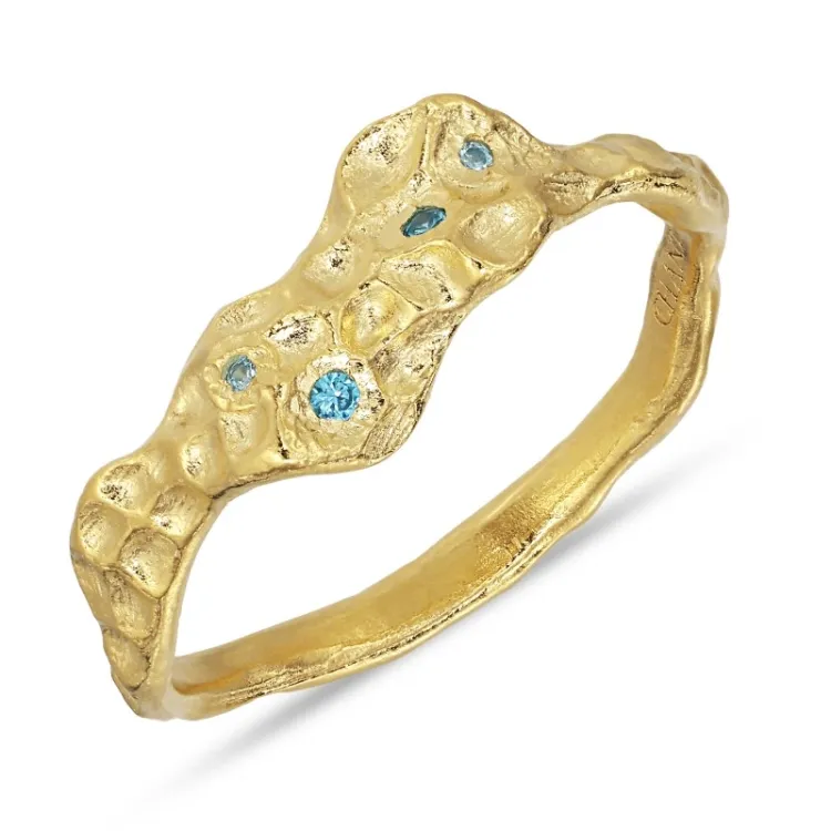 blauem Zirkon Ring aus vergoldetes Messing - Lumé Etched
