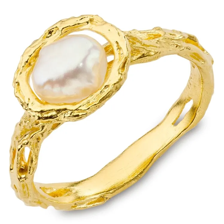 Perle Ring aus vergoldetes Messing - Eliné